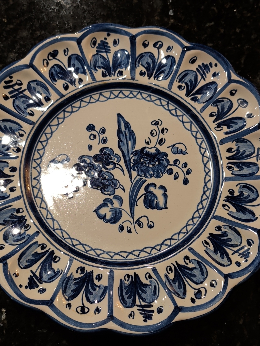 Hand-Painted Blue and White Floral Ceramic Serving/Hanging Plate